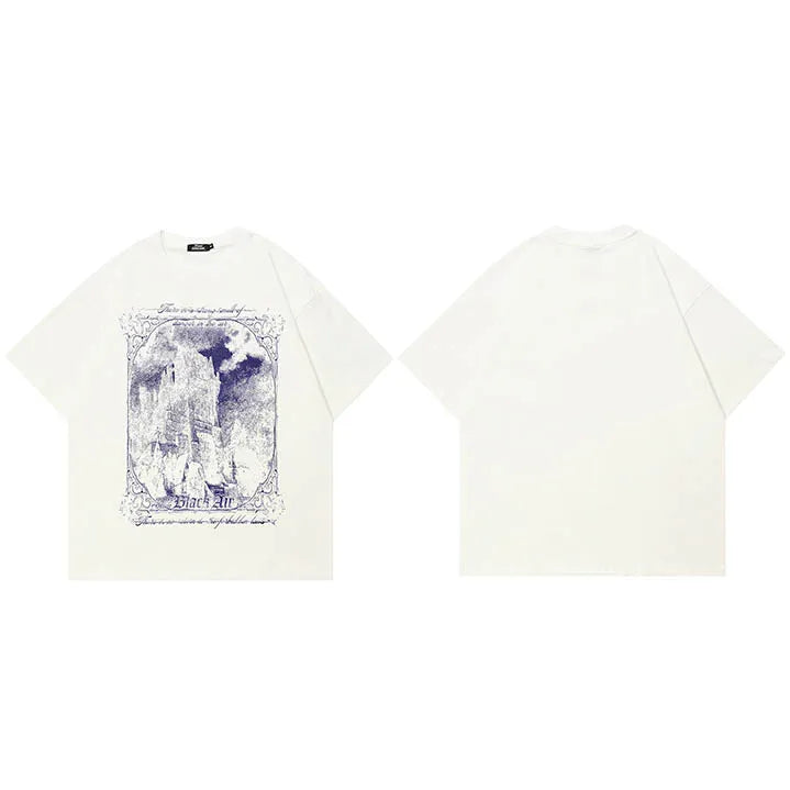 Car White Graphic T-Shirt — fabric close-up