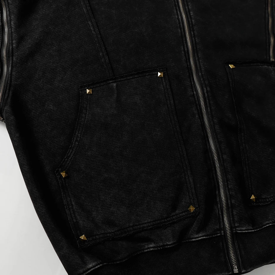 Vintage Zip Oversized Jacket — fabric close-up