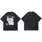 Retro Black Cat Washed T-Shirt — fabric close-up