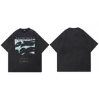 Vintage Retro Black Shadow Washed T-Shirt — fabric close-up
