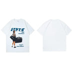 Girl Kanji Print Loose T-Shirt — fabric close-up