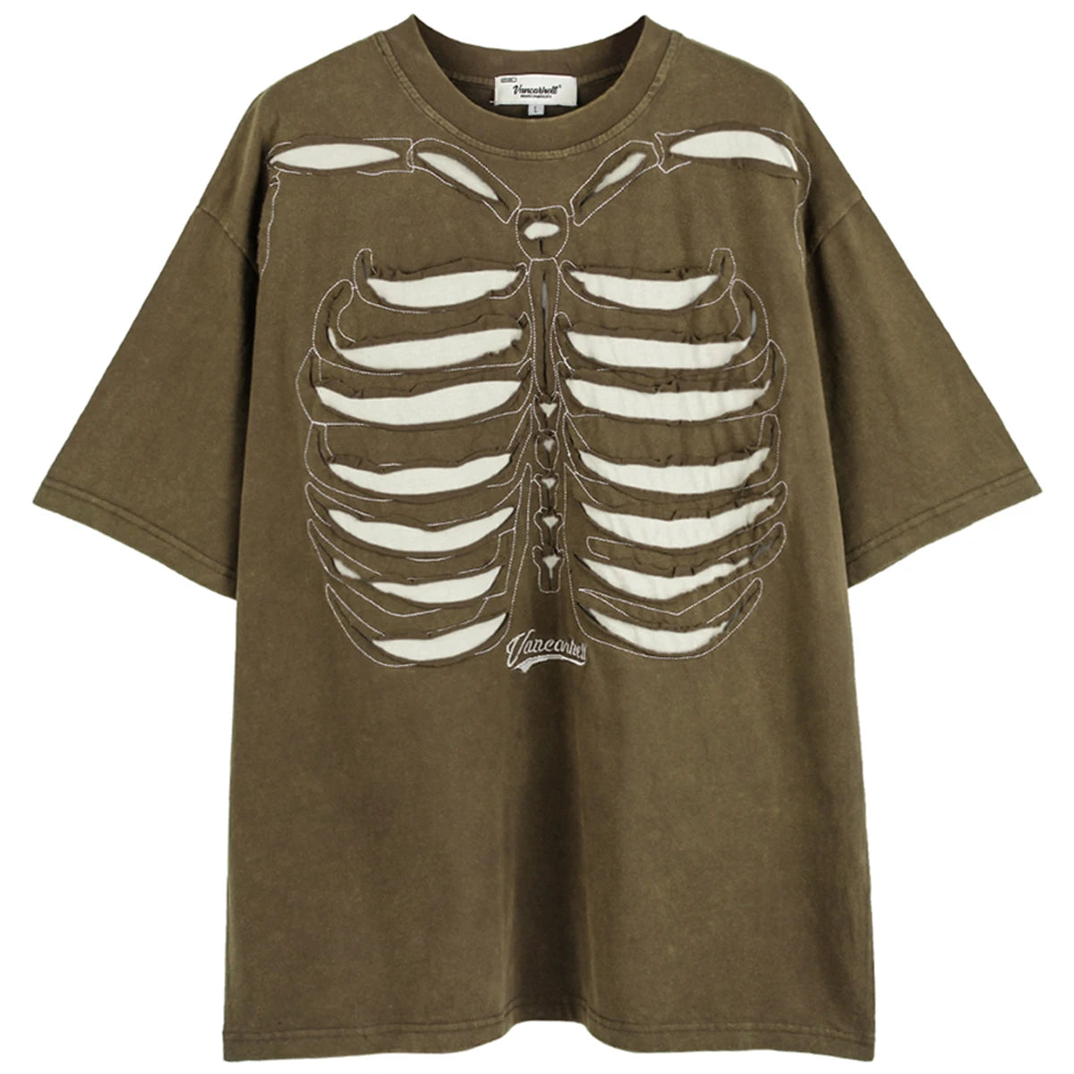 Punk Black Skeleton Ripped Loose T-Shirt — back view