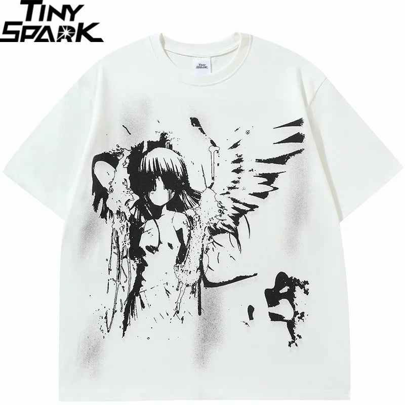 Y2K Black Anime Cartoon Graphic T-Shirt — detail shot