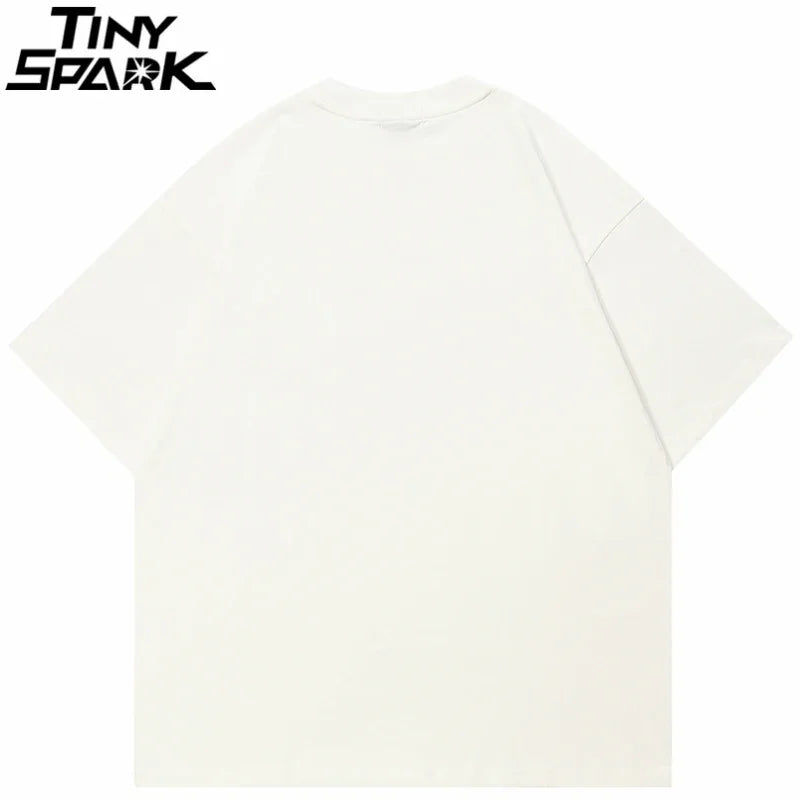 Y2K White Cartoon Cats Graphic T-Shirt — back view