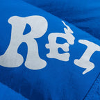 Blue Letter Hooded Puffer Jacket — styling shot