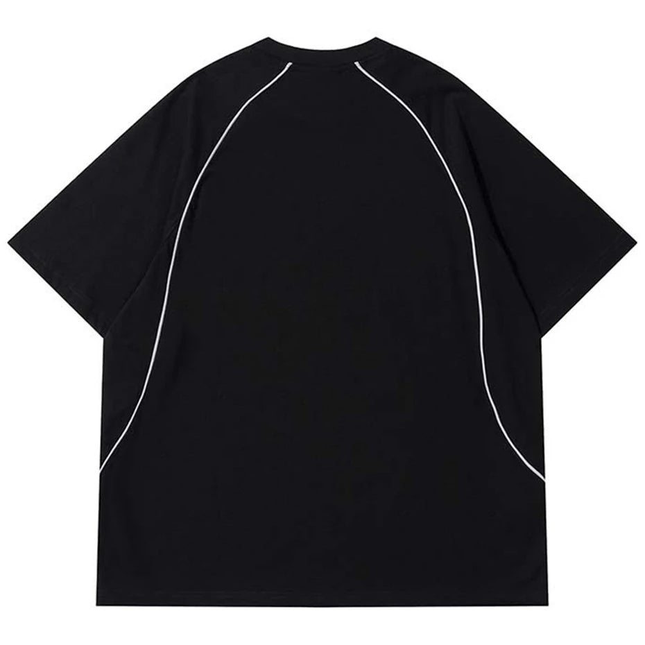 Striped Letter Print Oversized T-Shirt — front view