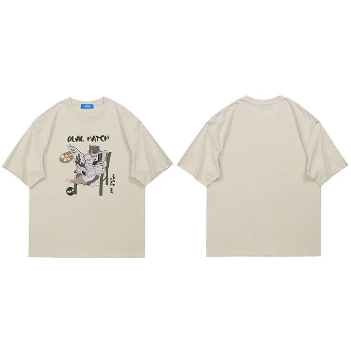 Funny Cartoon Cat Graphic T-Shirt — flat lay