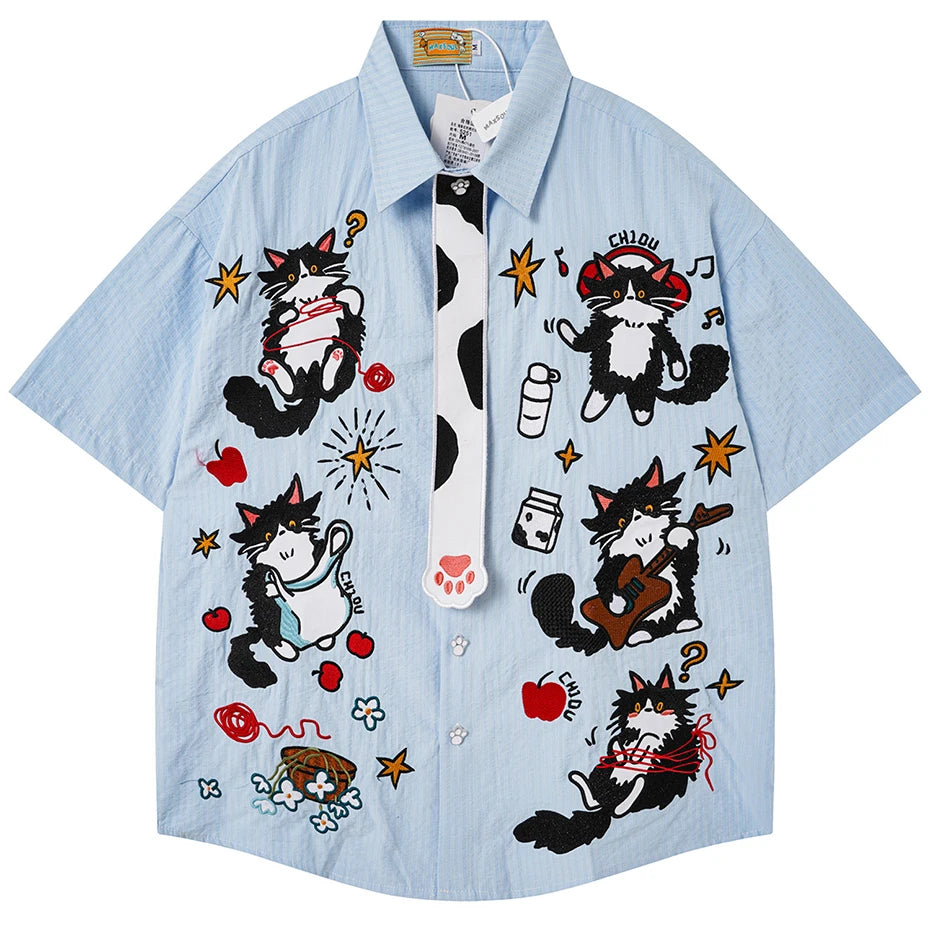 Funny Vintage Cat Graphic Oversized Shirt — styling shot