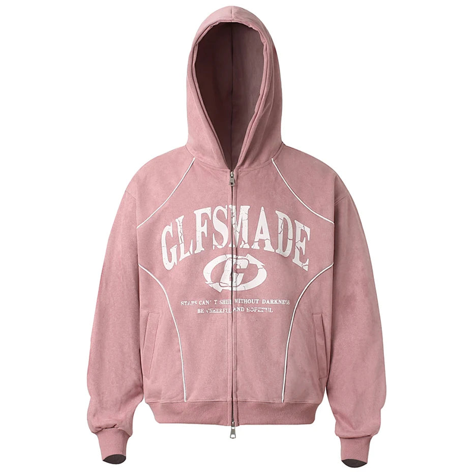 Vintage Zip Suede Oversized Hoodie — side view