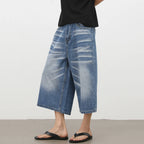 Y2K Blue Wide Leg Denim Shorts — detail shot