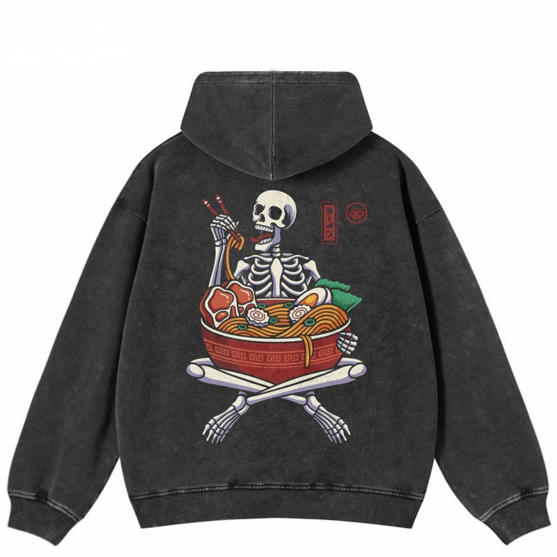 Retro Black Skull Graphic Hoodie — front view