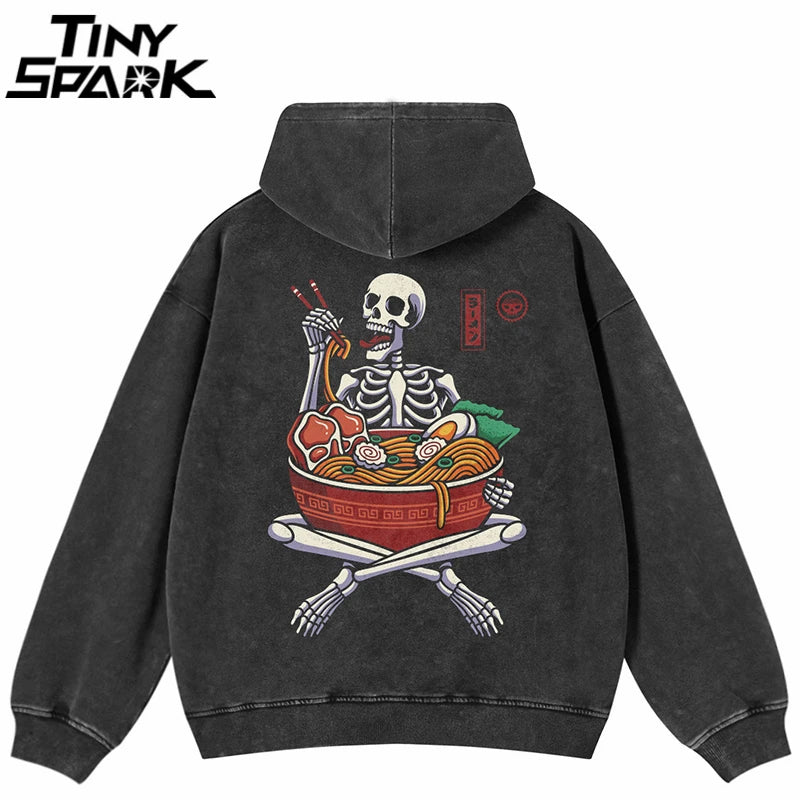 Retro Black Skull Graphic Hoodie — front view