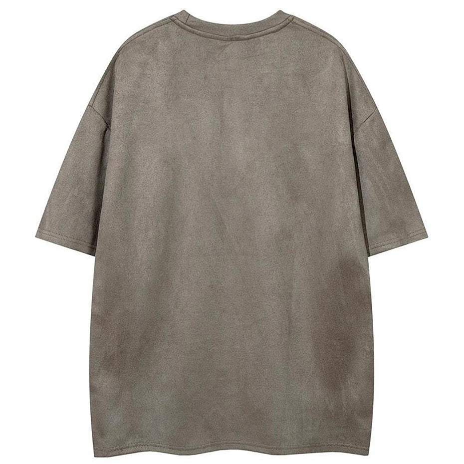 Y2K Vintage Graphic Suede Oversized T-Shirt — front view
