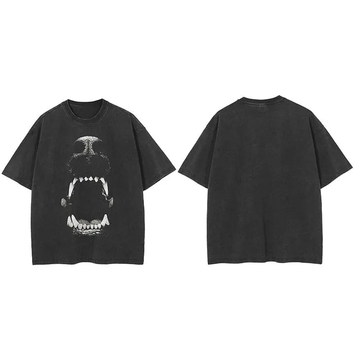 Faded Black Graphic Oversized T-Shirt — fabric close-up