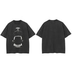 Faded Black Graphic Oversized T-Shirt — fabric close-up