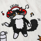 Funny Vintage Cat Graphic Oversized Shirt — fabric close-up