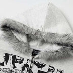Vintage Zip Fur Oversized Hoodie — detail shot