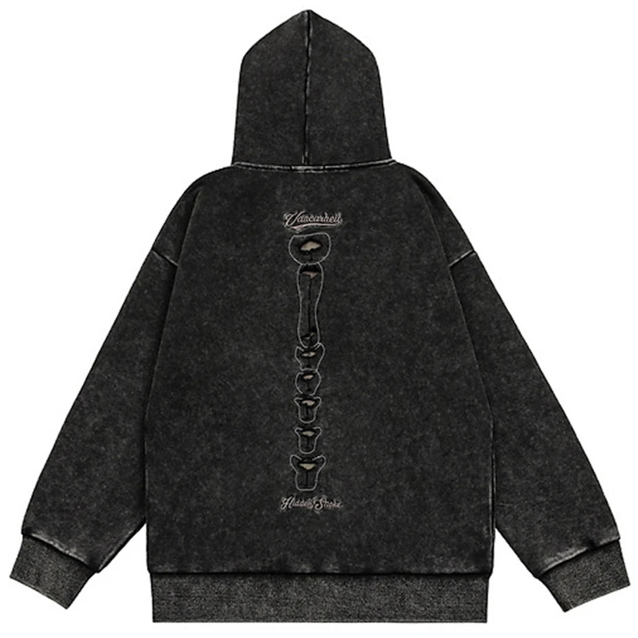 Punk Skeleton Ripped Oversized Hoodie — front view