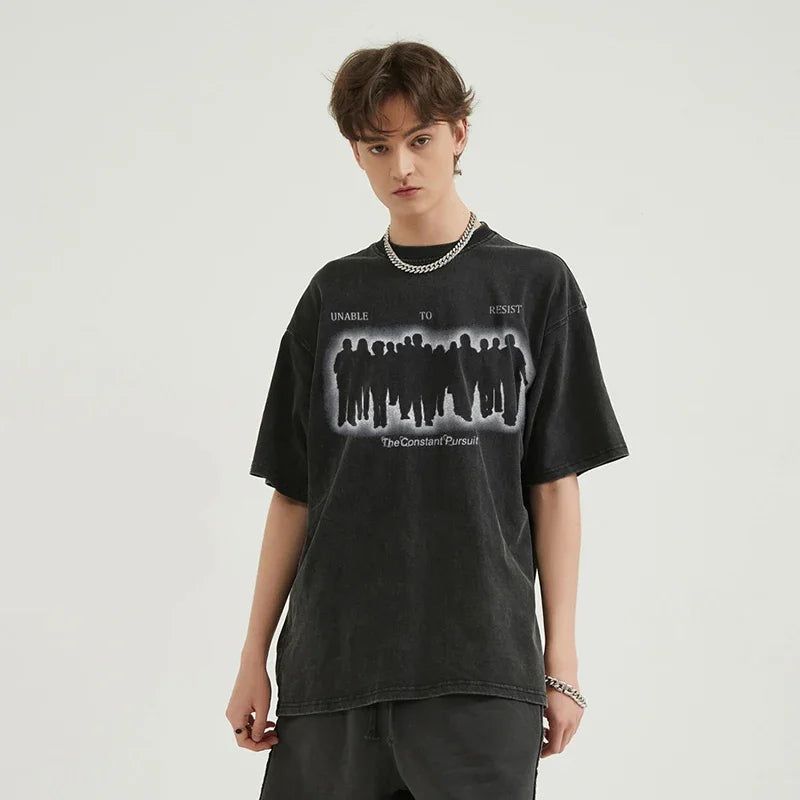 Graphic Vintage Black Shadow Washed T-Shirt — front view