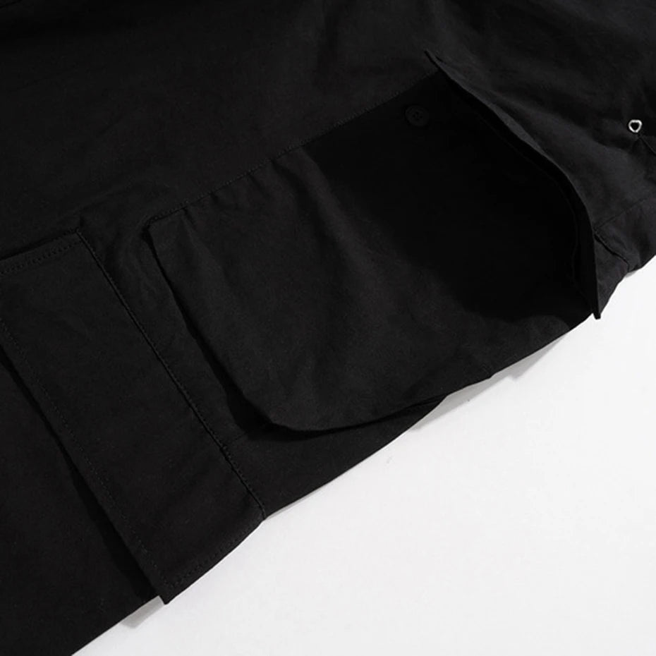 Black Drawstring Wide Leg Cargo Pants — fabric close-up