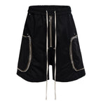 Pocket Black Loose Cargo Shorts — fabric close-up