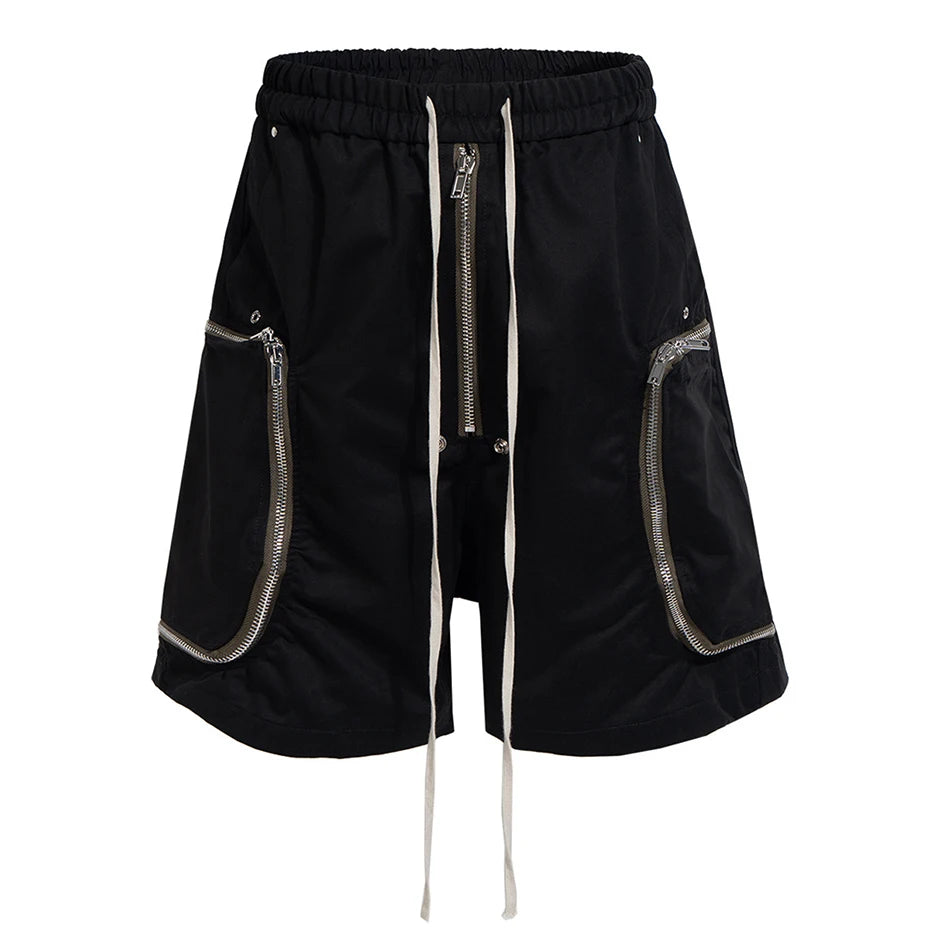 Pocket Black Loose Cargo Shorts — fabric close-up