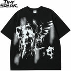 Y2K Black Anime Cartoon Graphic T-Shirt — front view