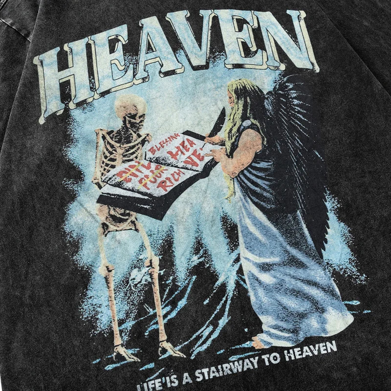 Black Angel Skull Washed T-Shirt — front view