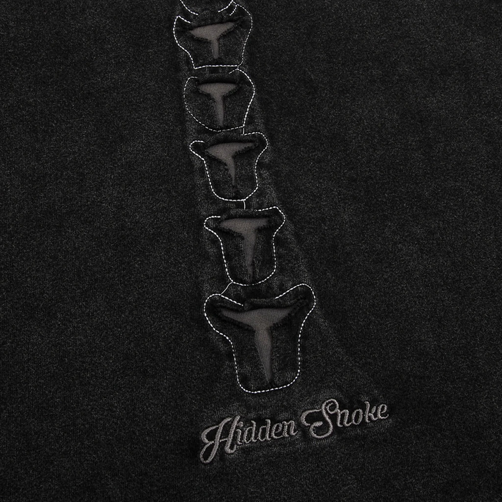 Punk Black Skeleton Ripped Loose T-Shirt — fabric close-up