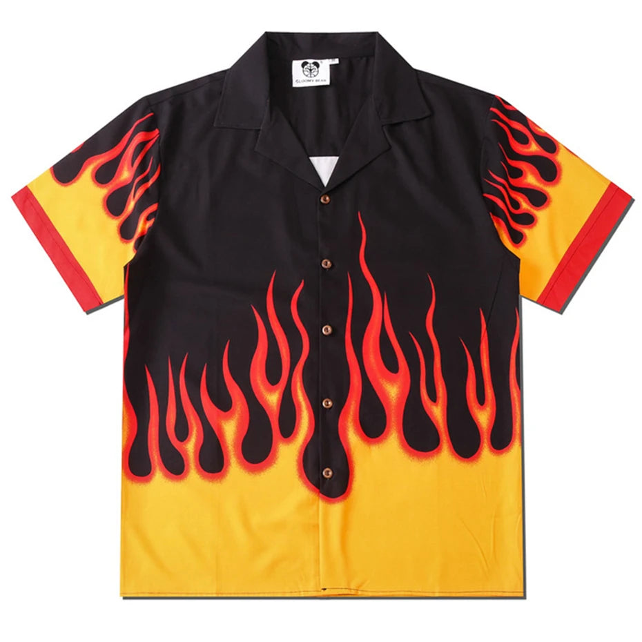 Fire Graphic Oversized Shirt — fabric close-up