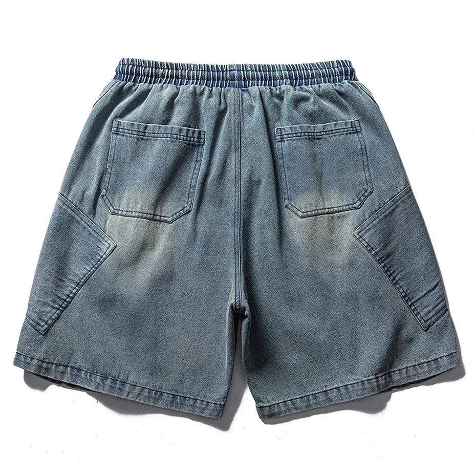 Car Vintage Blue Loose Denim Shorts — front view