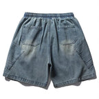 Car Vintage Blue Loose Denim Shorts — front view