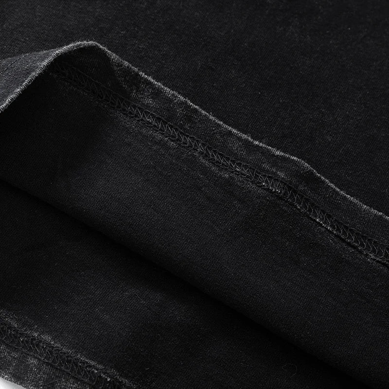 Retro Black Washed Loose T-Shirt — fabric close-up