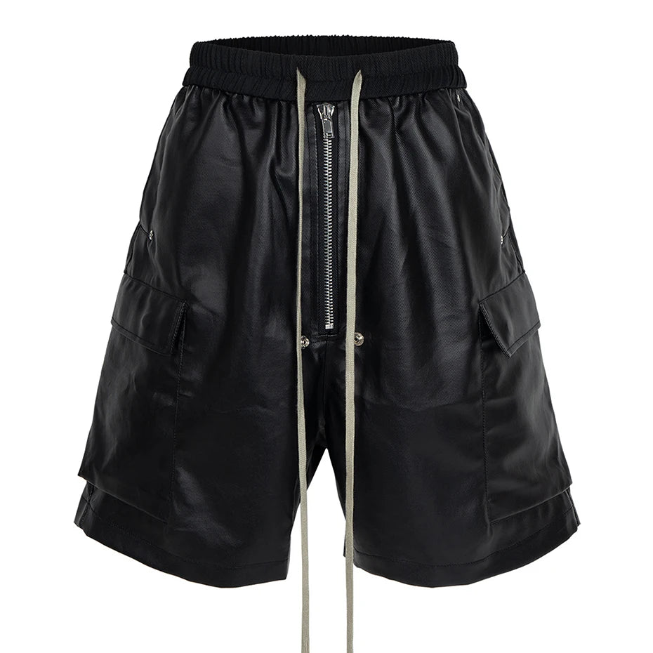 Side Black Loose Cargo Shorts — fabric close-up