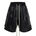 Side Black Loose Cargo Shorts — fabric close-up