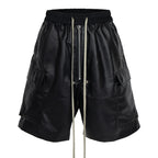 Side Black Loose Cargo Shorts — fabric close-up