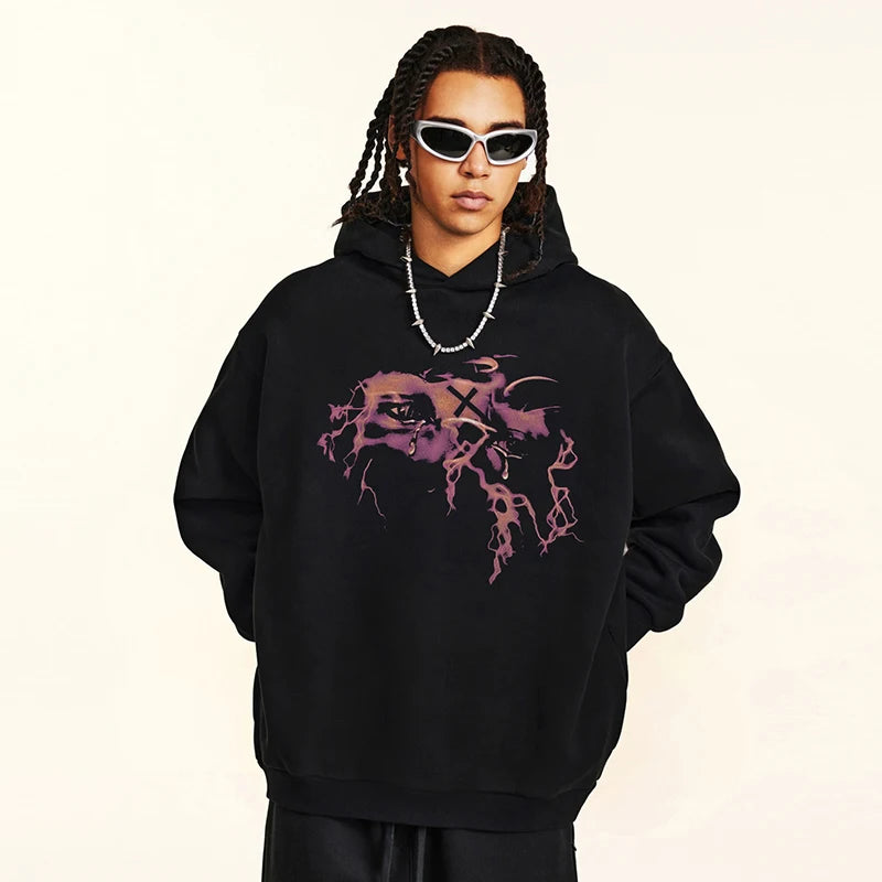 Print Black Graphic Hoodie — front view
