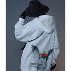 Grey Angel Print Fleece Hoodie — front view