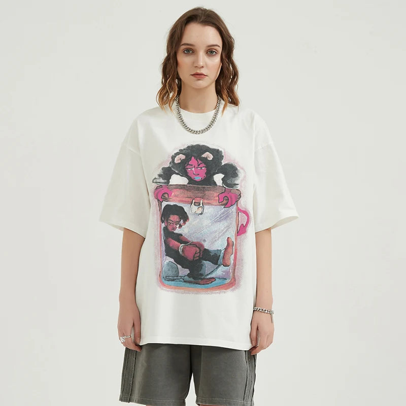 White Cartoon Graphic T-Shirt — front view