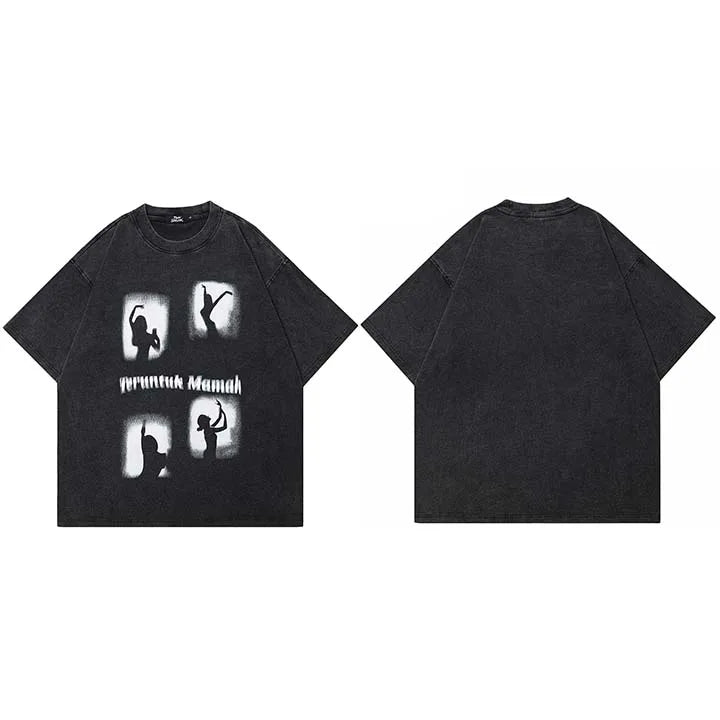Vintage Black Washed Relaxed T-Shirt — fabric close-up