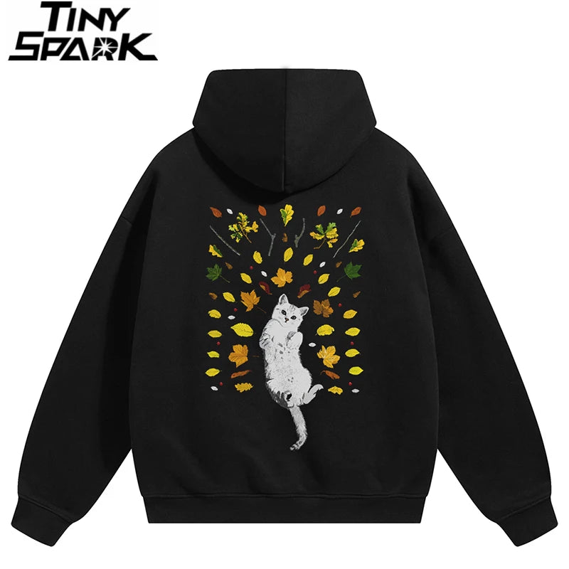 White Cat Print Hoodie — front view