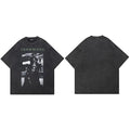 Retro Black Skull Ghost Washed T-Shirt — fabric close-up