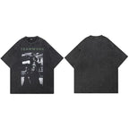 Retro Black Skull Ghost Washed T-Shirt — fabric close-up