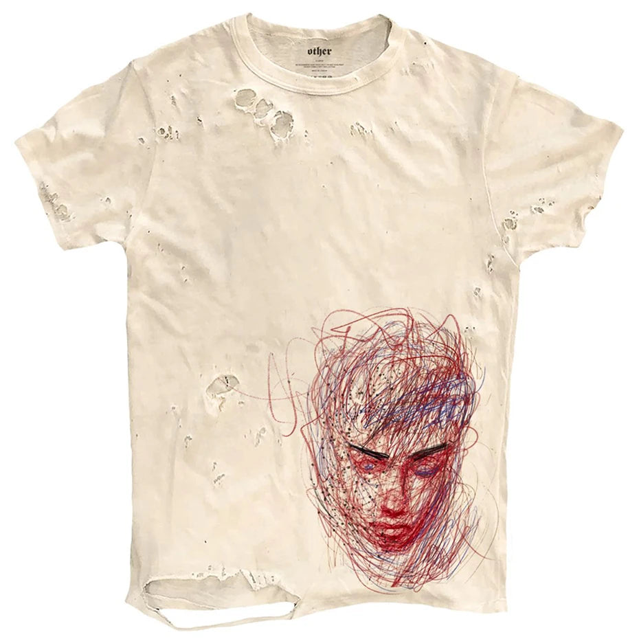 Ripped Vintage Graphic T-Shirt — fabric close-up