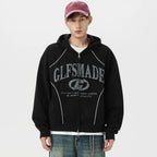 Vintage Zip Suede Oversized Hoodie — fabric close-up