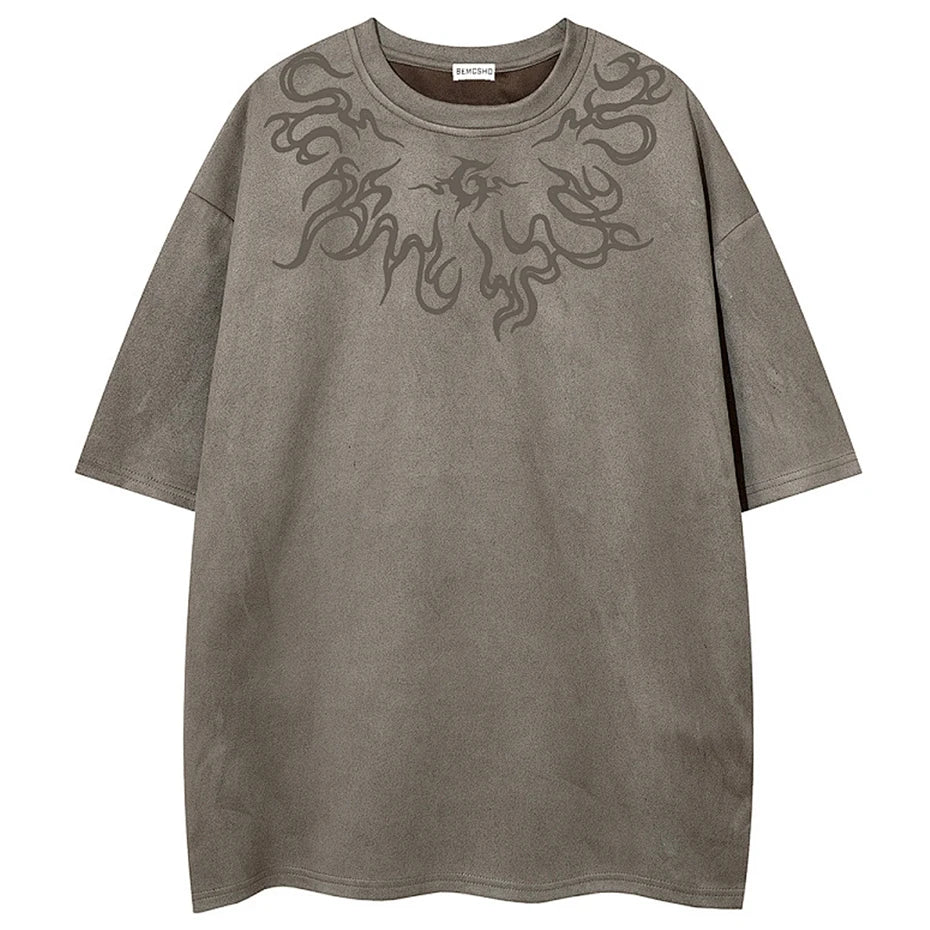 Y2K Vintage Graphic Suede Oversized T-Shirt — styling shot