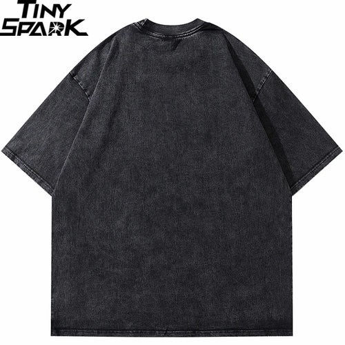 Black Scary Faces Graphic Loose T-Shirt — back view
