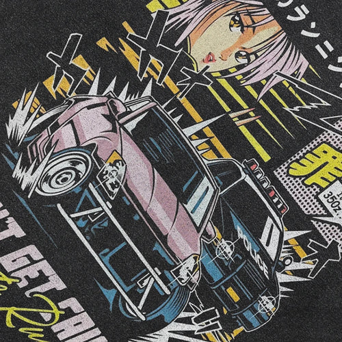 Black Anime Cartoon Graphic T-Shirt — front view