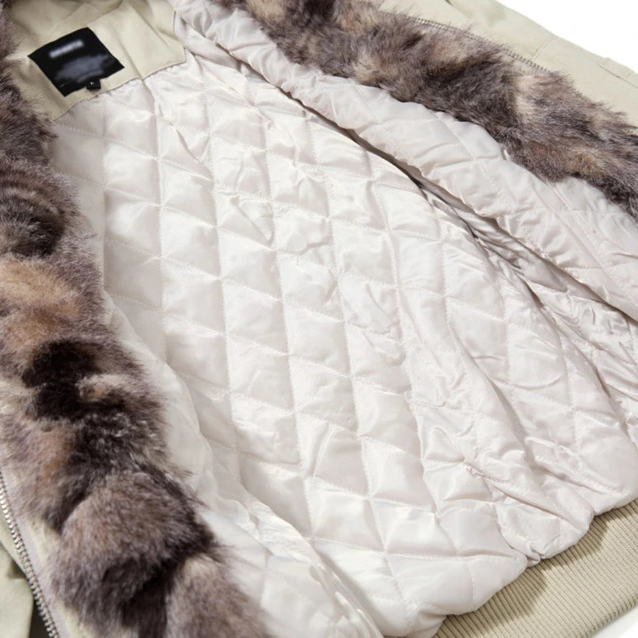 Vintage Padded Fur Oversized Puffer Jacket — fabric close-up
