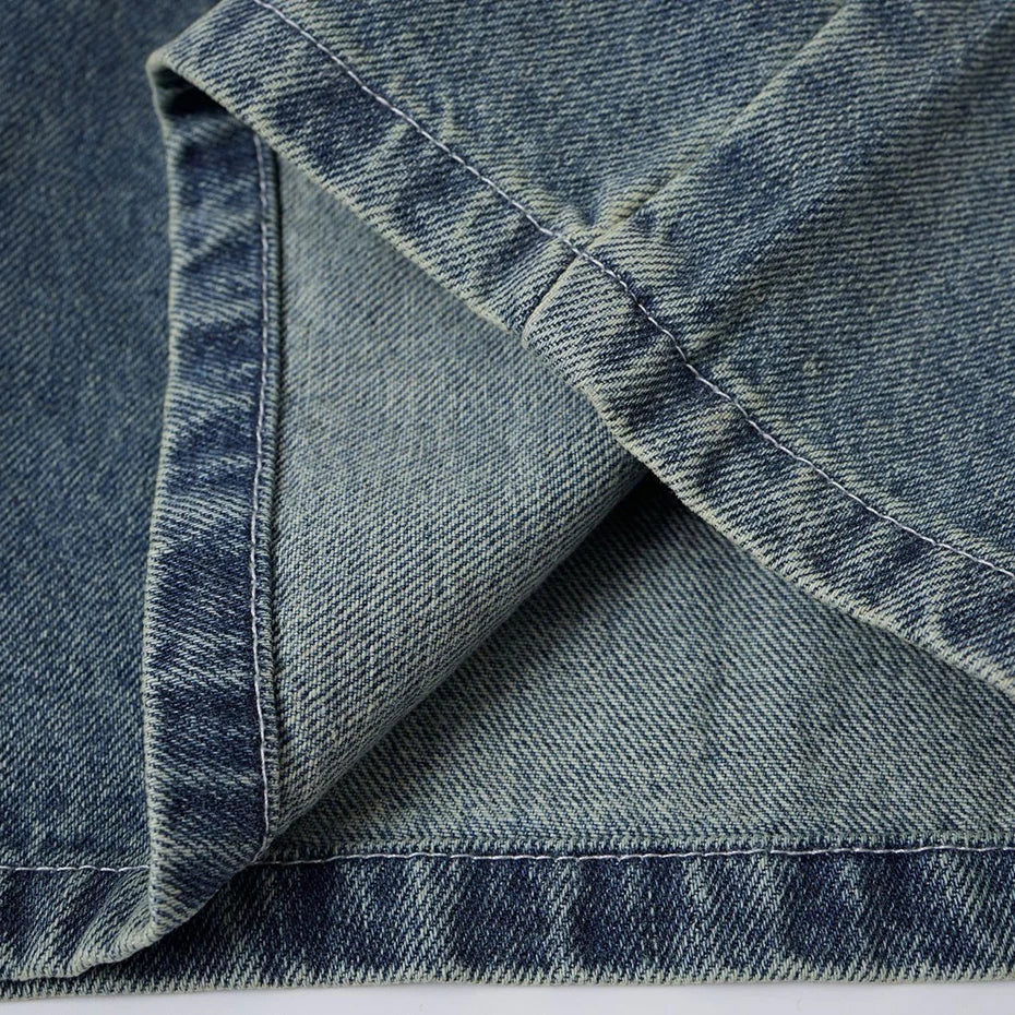 Net Vintage Patchwork Loose Denim Shorts — fabric close-up